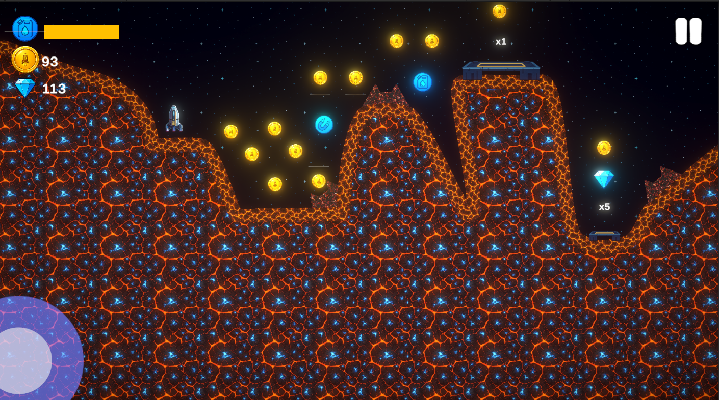 Rock Rocket flying above glowing lava terrain